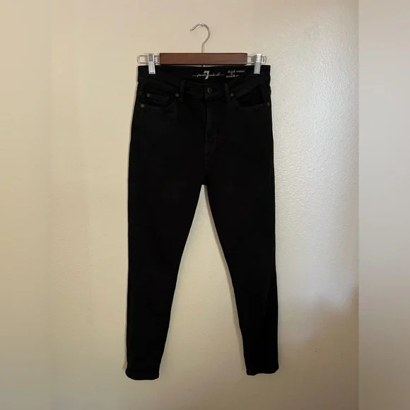 7 For All Mankind Black High Waist Ankle Gwenevere Five Pocket Jeans, Size 27 - Picture 9 of 9